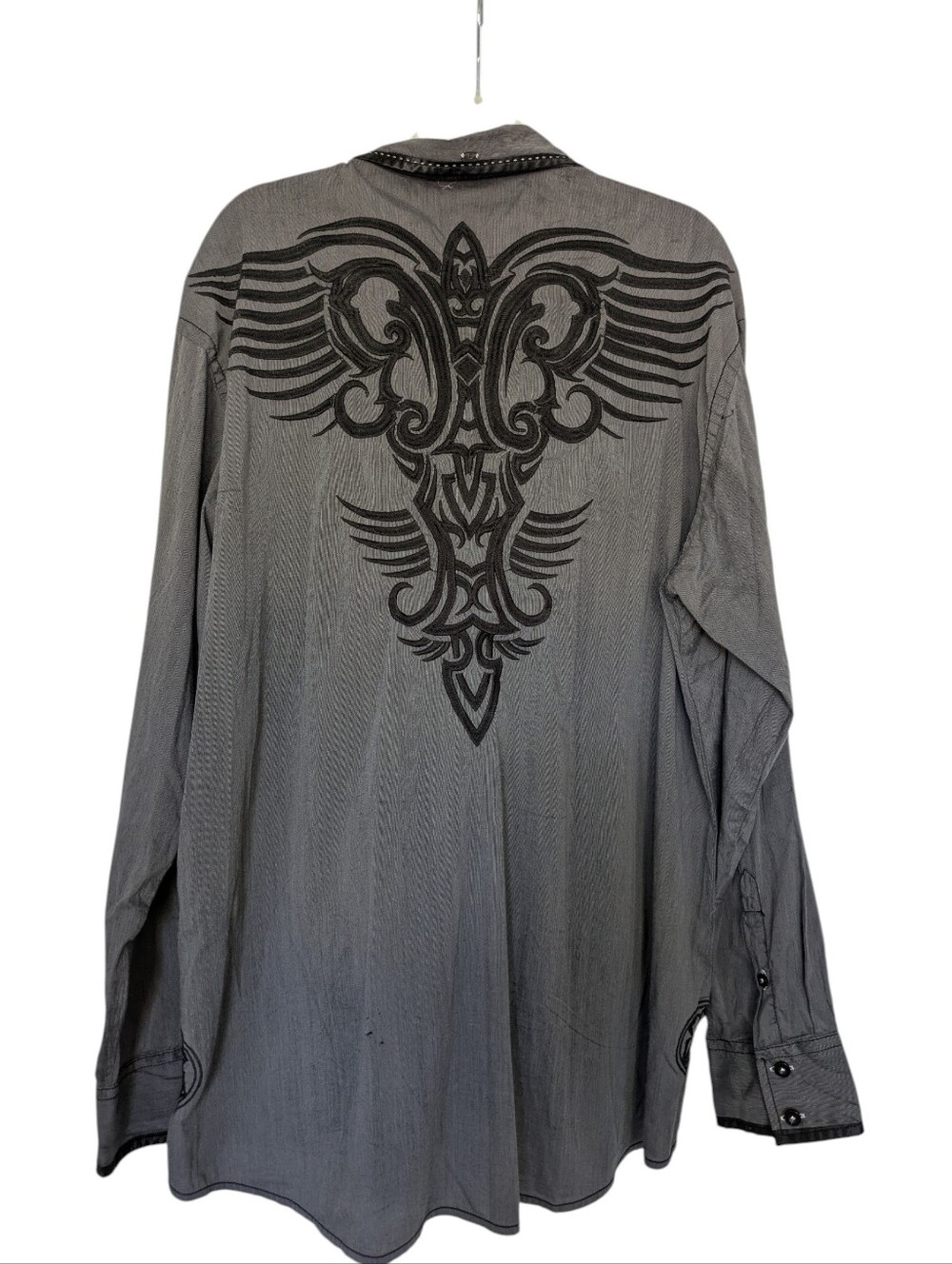 Roar Embroidered Button Up Shirt Men’s 3XL Long Sleeve Gray Black Retro Y2K **